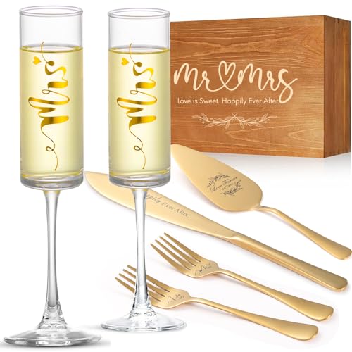 VARLKA Wedding Cake Knife and Server Set, Mr and Mrs