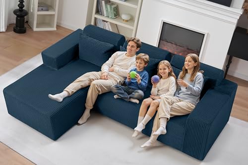 Image of HABUTWAY Sectional Couches for Living Room,No Assembly L Shaped Couch 105 inch Modular Sectional Sofa Couch with Deep Seat,Cloud Couches Furniture Sets for Apartment,Corduroy (Blue, Left Facing)