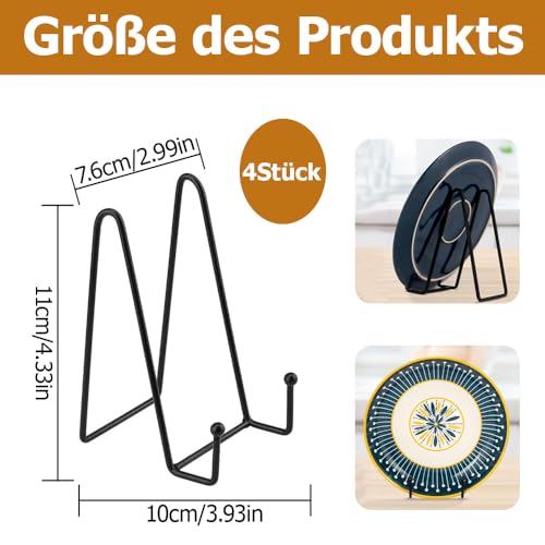 Kozdtiz Staffelei Aufsteller Teller, 4 Stück Eisen Staffelei, Dekoteller Halterung, Teller Ständer Metall, Deko Tellerhalter Fuer Teller Foto, Bücher, Bild, Bilderrahmen Schwarz (11 x 10 x 7.6 cm)