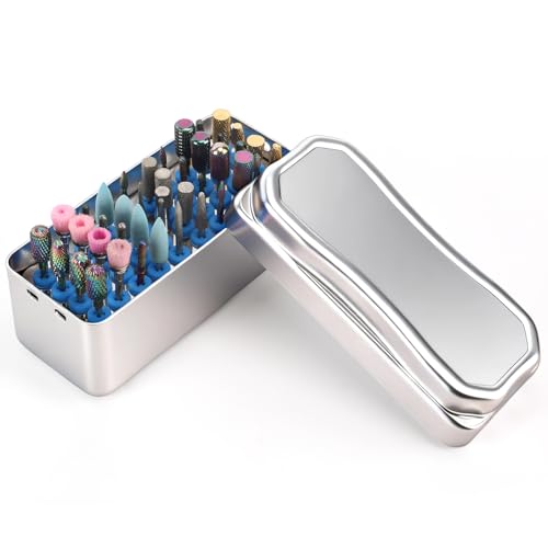 BQAN Nail Drill Bit Holder & Sterilization Box with 40 Holes Drill Bits Organizer For Nail Art Accessories Manicure Sterilization