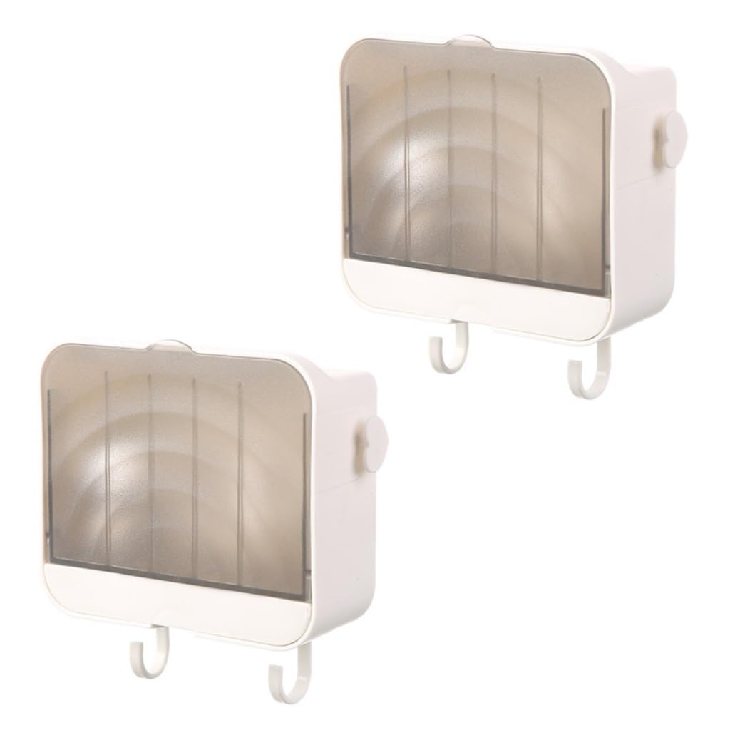 soap dish, 2 Pack Wall Mounted 2-Layer Drain With Cover Adhesive Multicolor(Blanco)