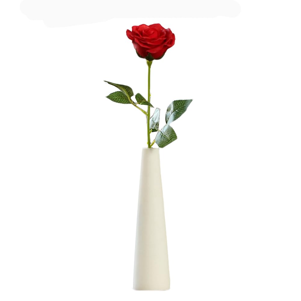 Jarrón de cerámica blanco cónico alto con brotes pequeños, jarrón floral decorativo para decoración del hogar, centros de mesa, organización de ramos