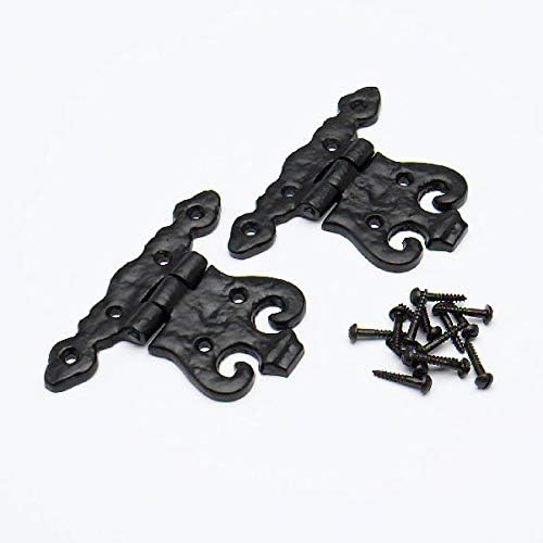 8 x Black Antique Decorative Fancy Hinges Black Steel + Screws 84 x 110mm