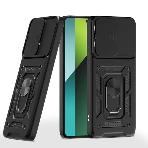 Image of Outlouders Back Cover for Redmi Note 13 Pro 5G / Poco X6 5G | D10 Tough Armor 360 Protection Case with Sliding Camera Shield & Ring Holder Stand Bumper Case (Black)