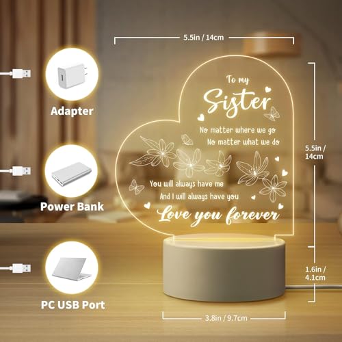 Image of Sister Gifts for rakshabandhan - Sister Birthday Gift, Sisters Gifts from Sisters Brother on Graduation, Wedding, Christmas, Engraved Night Lamp