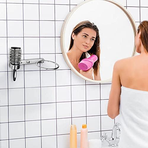 Hairdryer Holder Wall Mounted, Stainless Shelf Hanging Rack Hairdryer Holder Station Stand Hairdryers & Tongs Rack for Salon Bathroom Washroom Wall Fitting Punch Installation with Comb Hole