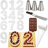 Number Cake Kit Complet A3 – Gâteau Chiffre Parfait Dès le Premier Essai| Chiffres 0-9 + Douilles + Poches + Spatule + Moule Chocolat Offert