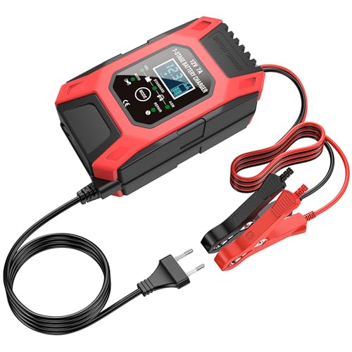 Image of Sounce Fully Automatic 7A 12V Car & Bike Battery Charger: Smart Battery Maintainer with Intelligent Digital Display & Multi-Protection: Compatible with AGM, Gel, Wet Lead-Acid, Calcium Batteries