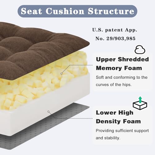 baibu Extra Large Memory Foam Recliner Cushions with Lumbar Support Pillow for Elderly, 20x20x5 Inch Thick Dual-Layer Patent Design Non-Slip Recliner Seat Cushion for Reduce Hip & Lumbar Pain, Brown
