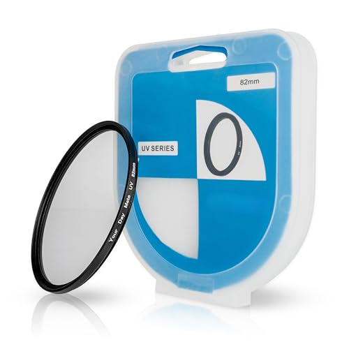 Filtro UV con Estuche, Ø 82 mm, para cámaras de Diferentes Marcas, Filtros de Cristal para el Objetivo de la cámara, Bloquea Rayos ultravioletas, Funda Protectora, Filtro fotográfico UV