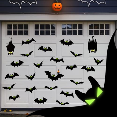 CHNBCG 24 Pcs Halloween Magnetic Bats for Garage Door - Glow in The Dark Eyes Waterproof Reusable Decorative Magnets for Car Refrigerator Metal Surfaces