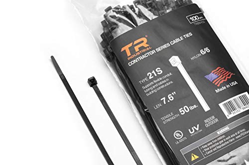 TR Industrial Contractor Series UV Cable Ties (100-Piece), 7.6", Type 21S, Made in USA