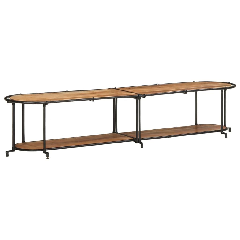 Scaffale per TV, 200 x 42 x 40 cm, in legno di acacia massiccio e ferro, con gestione dei cavi, spazio per TV, HiFi, CD, DVD e giochi, per soggiorno e camera da letto