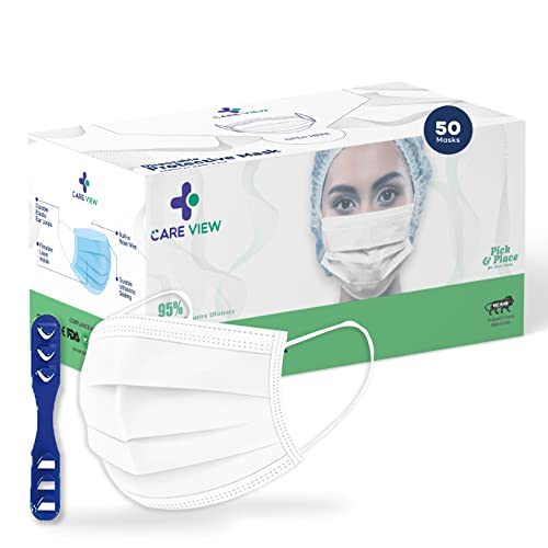 Image of 3 Ply Disposable Cotton Face Masks (Pack of 50, White) for Unisex with Nose Pin BIS, (ISI) Certified Mask with Melt Blown Layer