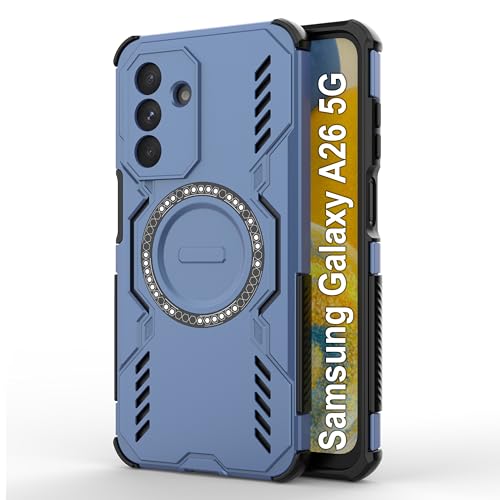 Image of amazon basics Back Case Cover for Samsung Galaxy A26 5G | Magnetic Case with Built-in Metal Ring | Supports Mag-Safe Charger, Wallet & Car Mount | Shockproof Hybrid PC + TPU | Blue