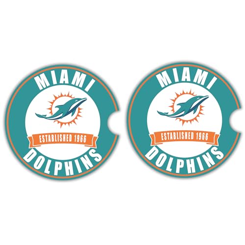 Fan Creations Miami Dolphins Set of 2 Car Coasters Removable Absorbent Ceramic Stone Coasters - Ideal Gift for Everyday and Die Hard Football Fans - Show Your NFL Team Spirit