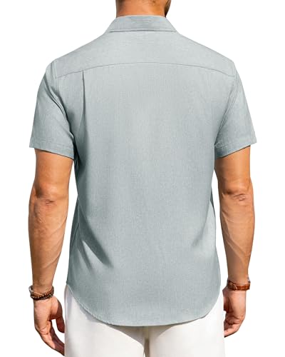 Image of Alimens & Gentle Mens Linen Shirts Short Sleeve Button Down Shirts Wrinkle Free Casual Vacation Beach Summer Tops