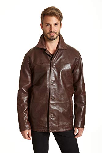 Excelled Men's Big and Tall Four-Button Lambskin Leather Car Coat, Brown, XLT