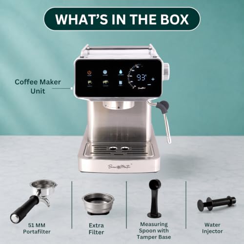 Image of BM100 Espresso Coffee Machine for Home & Office-20 Bar Cappuccino & Latte Maker with Milk Frother & Touchscreen Display |Coffee Maker Machine,1350W, 1.8L Tank | BIS Certified,Made in India