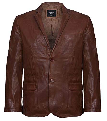 Blazer en Cuir Véritable Marron pour Hommes Veste Italienne Moulante 2XL