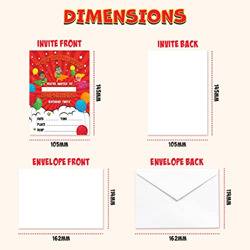 Kirsten McMillan 32 X Comic Superhero Style Birthday Party Invitations Invites A6 - Pack of 32 Birthday Party Invitations with Envelopes Designed and Printed in the UK - Image 4