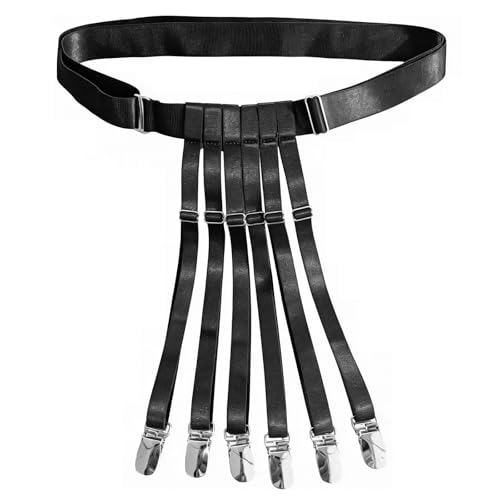 FooYee Porte-Jarretelles Élastique Femme – Ceinture Réglable avec 4/6 Pinces Antidérapantes, Nylon Extensible, Design Minimaliste pour Bas Résille & Collants Longs, Noir (6 Pinces)