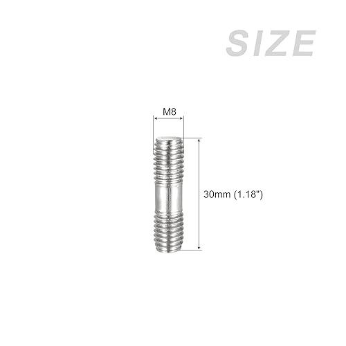 Miniatura 32 de METALLIXITY Tornillos de doble extremo (rosca M8, 3.150 in de longitud), 5 unidades, acero inoxidable 304, pernos de varilla roscados dobles