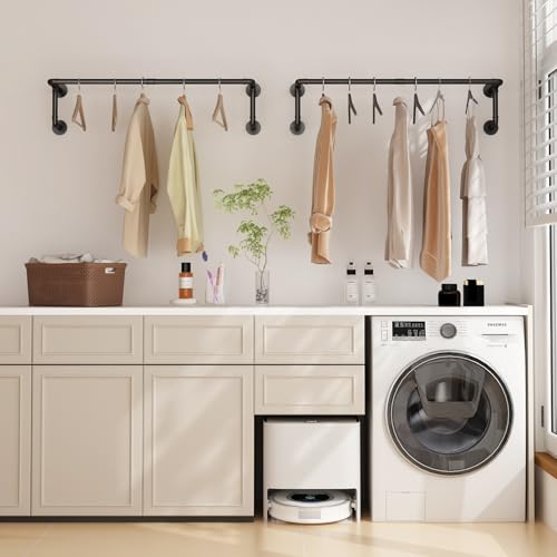 WTPLWD Industrial Pipe Clothes Racks 2 Pack, Black Pipe Wall Mounted Clothing Racks for Hanging Clothes, Space Saving Closet Hanging Rod for Laundry Room, Bedroom by WTPLWD - Used condition - Image 2