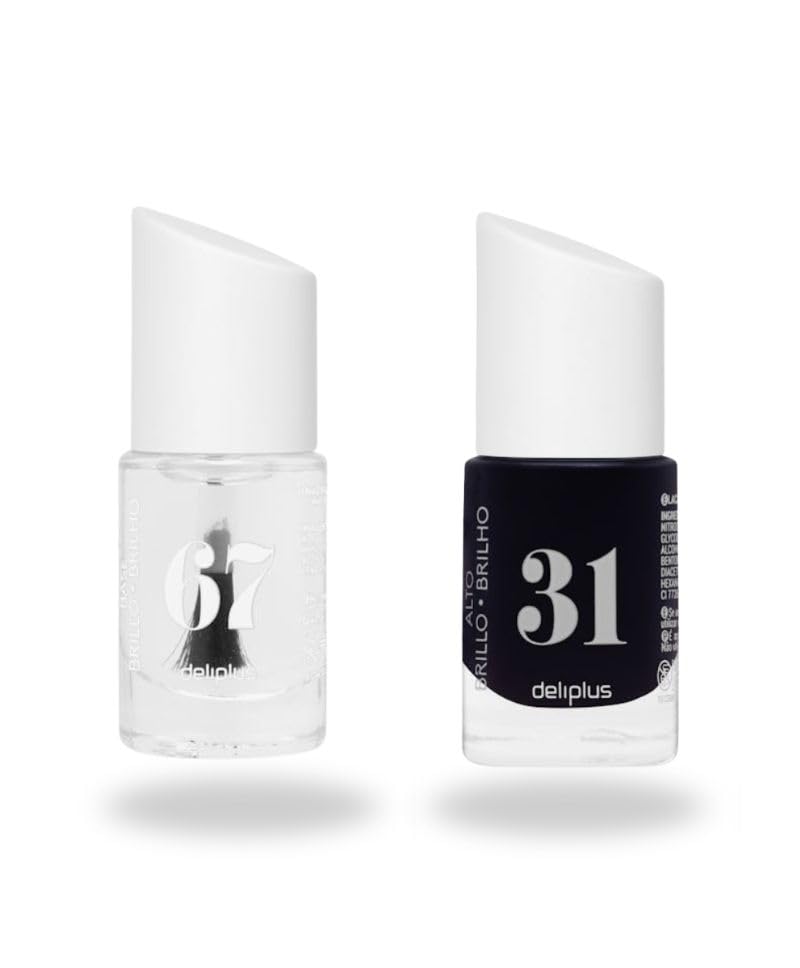 Dliplus Lote Laca de Uñas, Brillo Transparente + Número 31 Negro Místico, 11 ml Cada Una, 2 Unidades