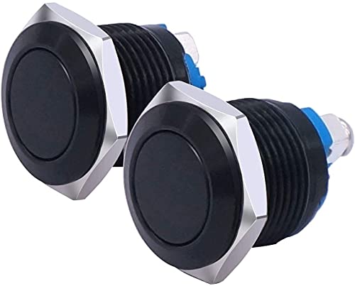 Bouton-poussoir momentané métal noir 19mm EZZON finition haut de gamme robuste