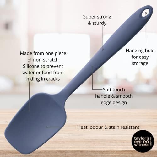 Taylors Eye Witness Large Silicone Denim Blue Spatula Spoon - Dishwasher Safe. Perfect for Non-Stick Pans. Hygienic Alternative to Wood. Odour, Stain & Heat Resistant (260°C/500°F). 5 Year Guarantee.