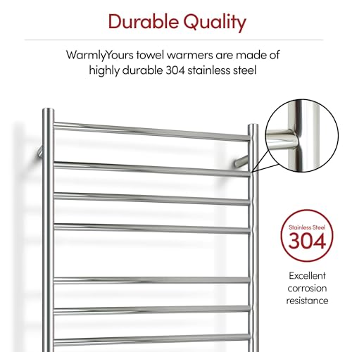 WarmlyYours Malta Heated Towel Rack, 11-Bar Electric Towel Warmer, Hardwired Wall-Mounted, Polished Stainless Steel – Luxurious, Spa-Like Warm Towels for Your Bathroom