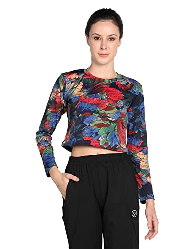 Image of CHKOKKO Women's Polyester Regular Fit Round Neck Full Sleeves Gym Crop Top