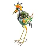 SUNNYGARDEN Wacky Rooster Decor Outdoor Planter,24.8 Inch Tall Metal Yard Decor...