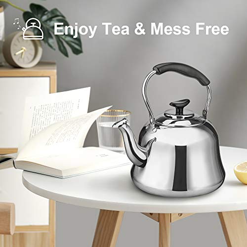 2 Liter Whistling Tea Kettle, ENLOY Stainless Steel Stovetop Teakettle Teapot, Bakelite Insulated Handle, Mirror Finish