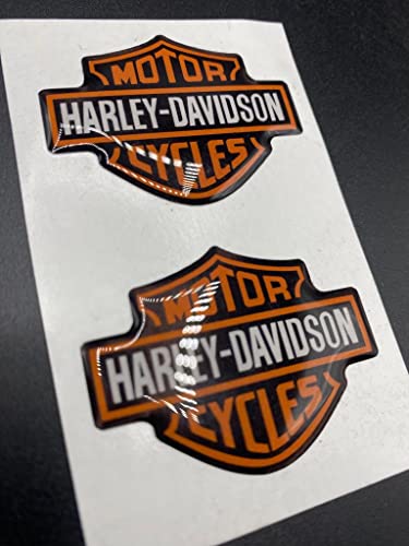 Emblema logo calcomanía Harley Davidson, par de adhesivos resinados, efecto 3D, para depósito o casco, negro y naranja, 7 cm Cover