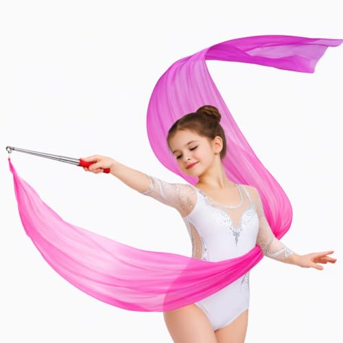 BGGJJ 118" Dance Streamer with Scalable Rod, Gymnastics Ribbon for Artistic Twirling, Church Worship Banner, Liturgical Praise & Performance Use (Pink)