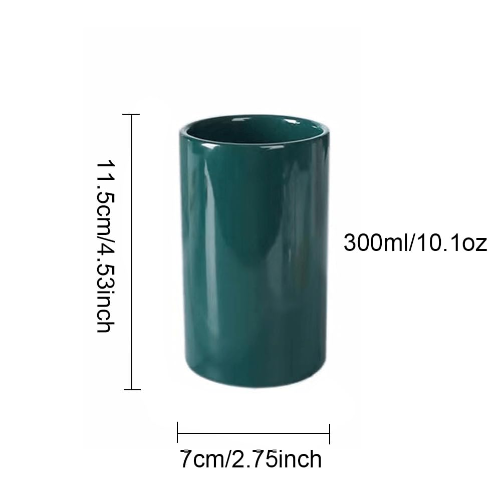 RabyLeo Simple mouthwash Ceramic Cup Toothbrush Mouth Cylinder wash Couple Water Cup Cylindrical Cup Hotel Home Large Capacity 300ml Cup. (Dark Green)