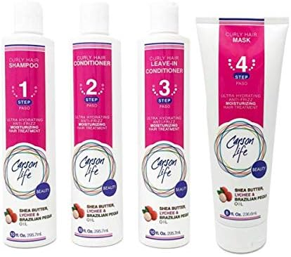 Carson Life4 Stage Hair Care System Kit For Curly Hair (Shampoo, Conditioner, Leave In Conditioner & Curly Hair Mask) - Paraben and Sulfate Free