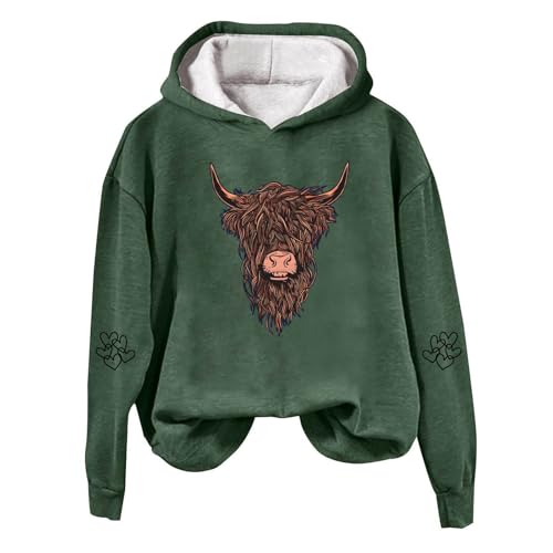 KBOPLEMQ Sudadera para mujer, estilo occidental, estampado de vaca de Highland, sudadera con capucha con estampado 3D, sudadera suave de moda country, sudadera informal para mujer, suéter con
