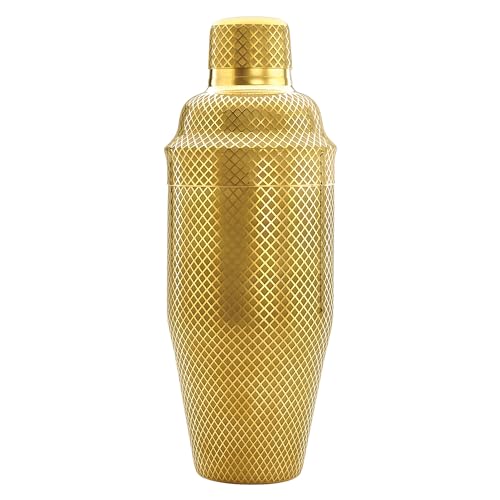 Barfly 3-Piece Diamond Lattice Etch Japanese Cocktail Shaker Set (24 Oz/700ml), Gold Plated