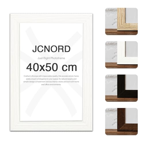 JCNORD Weißer MDF Holz Bilderrahmen 40x50 cm mit bruchsicherem Acrylglas | Moderner Fotorahmen für Wände und Tische