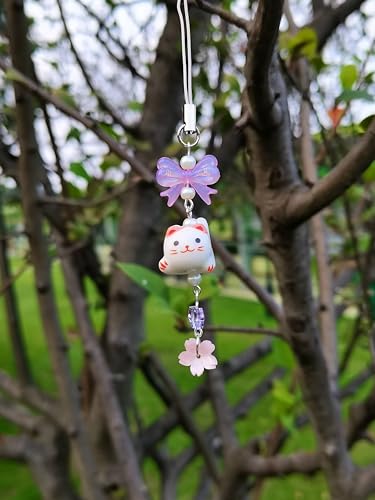 Gracayfr Cat Phone Charm Cute Beaded Phone Charm Accessories Bow Kawaii Y2K Kpop Trendy Cell Phone Charm Bag Keychain For Women Teen Girls White - Thumbnail 5