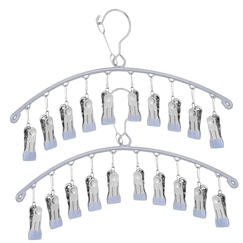 HOMOCONO 2pcs Multi Clip Sock Rack Laundry Drying Rack Airer Socks Hanger Organizer Clothe Peg Bra Drying Rack Hangers Laundry Sock Hanger Sock Drying Hanger Laundry Rack Windsock Grey Pp