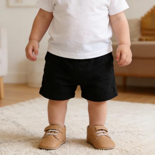 Image of SOFMUO Baby Boys Girls High Top Ankle PU Leather Sneakers Soft Rubber Sole Infant Moccasins Newborn Oxford Loafers Anti-Slip Toddler Wedding Uniform Dress Shoes
