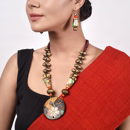 Image of AAKRITI ART CREATIONS Handcrafted Women's Jewelry Set - Ethnic Necklace and Earrings, Fashion Accessories for Special Occasions & Celebrations