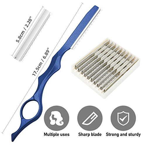 Hair Thinning Knife Hairdressing Barber Razor Hair Texturizing Cutting Razor With 10Pcs Replacement Stainless Steel Blades For Home Salon Use(Blue) #TOP1