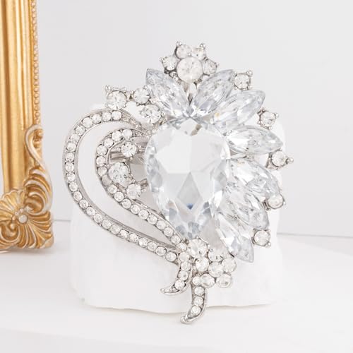 Image of LAXPICOL Vintage Austrian Crystal Elegant Heart Flower Brooch Pin For Women Wedding Broach Pin