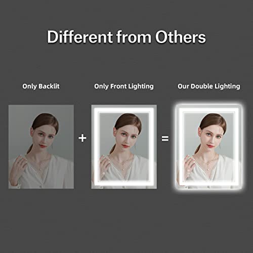 24x32 Inch LED Bathroom Mirror with Lights, Front Light and Backlit Anti-Fog Dimmable Memory Lighted Vanity Mirror, Shatterproof Wall-Mounted Led Mirror for Bathroom
