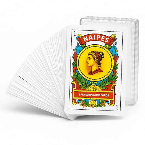 Genérico Baraja de Cartas Españolas, 50 Naipes Plastificados con Estuche de Plástico Rígido Ideal para Tute Brisca Mus Regalo Tradicional